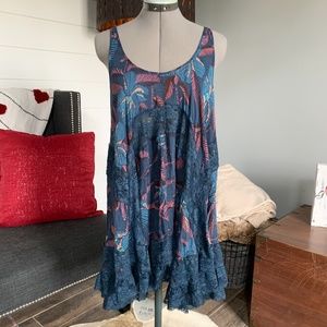 Free People Navy and Coral Mini Dress